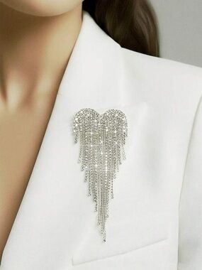 Celeste Fringe Crystal Heart Statement Brooch